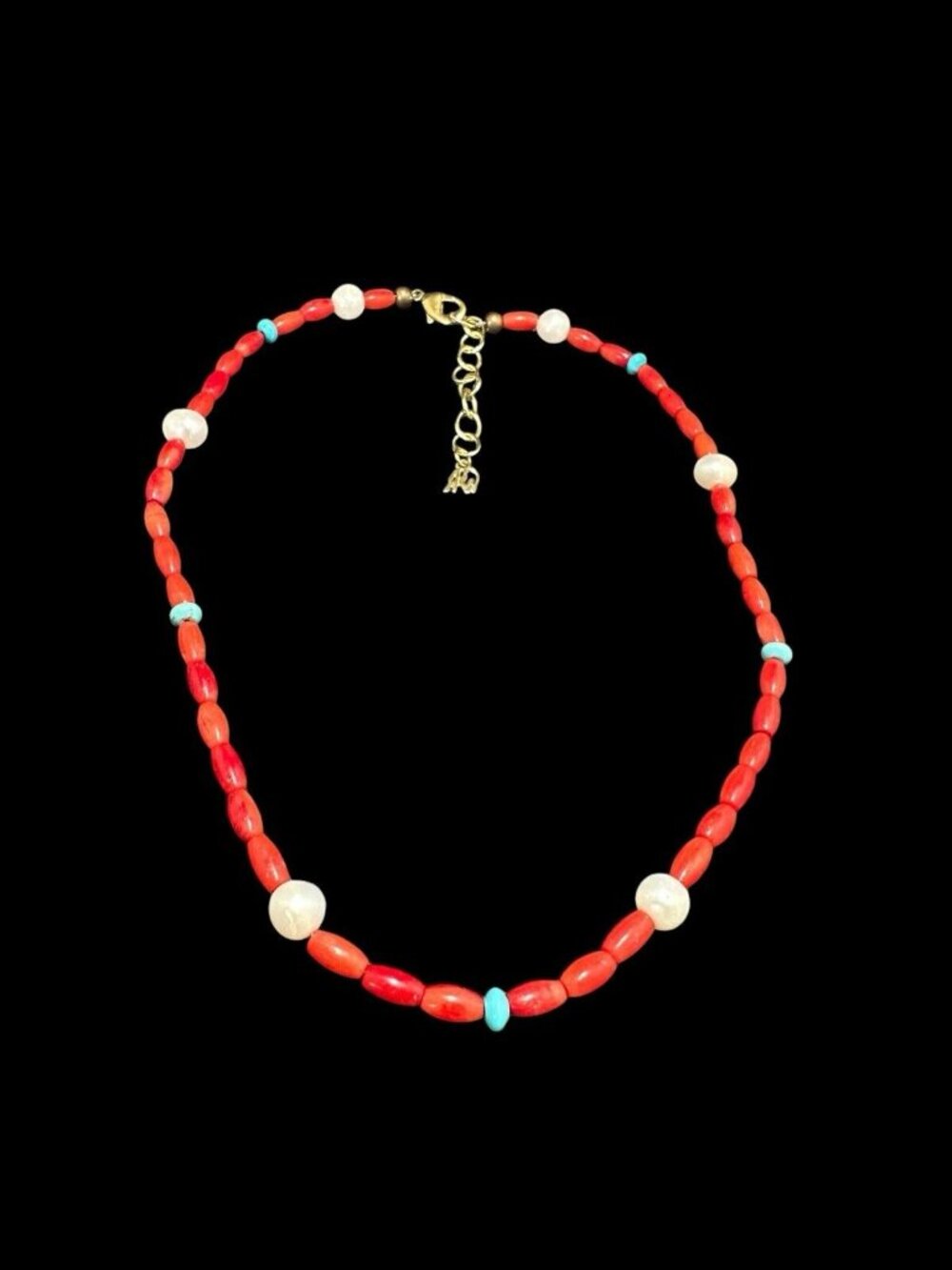 Carolyn Pollack Necklace Red Coral Cultured Pearl Turquoise American West - Picture 2 of 7